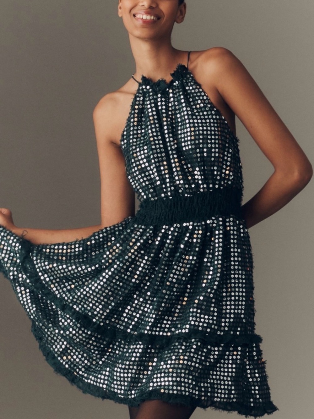 NWT Somerset Shine Mini Halter Dress Dark Green XS